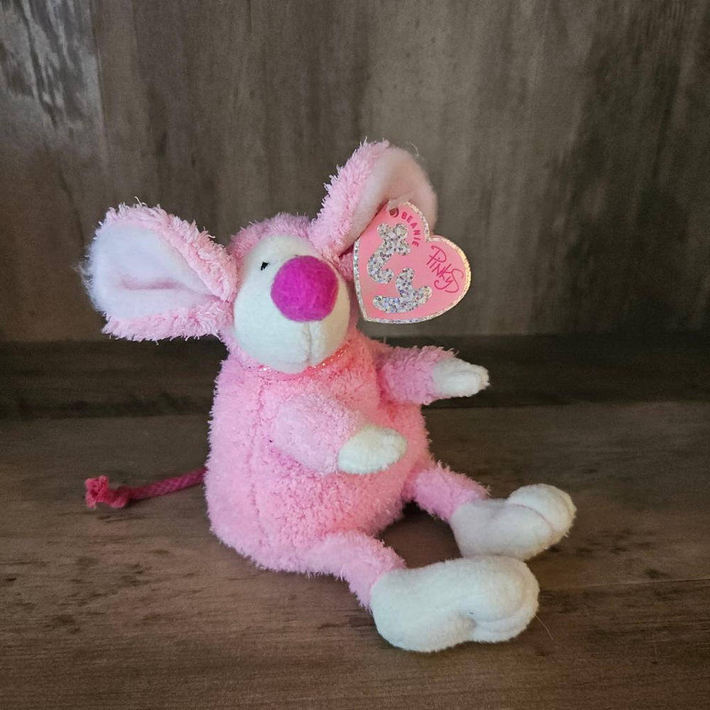 Vintage TY Pinkys Beanie Baby Ratzo Pink Rat 5" Plush